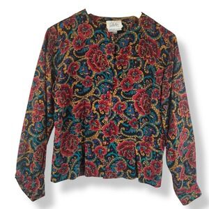 Dahan 100% Silk Top Womens Size 6 Vintage 80s Floral Paisley Boho Career Artsy